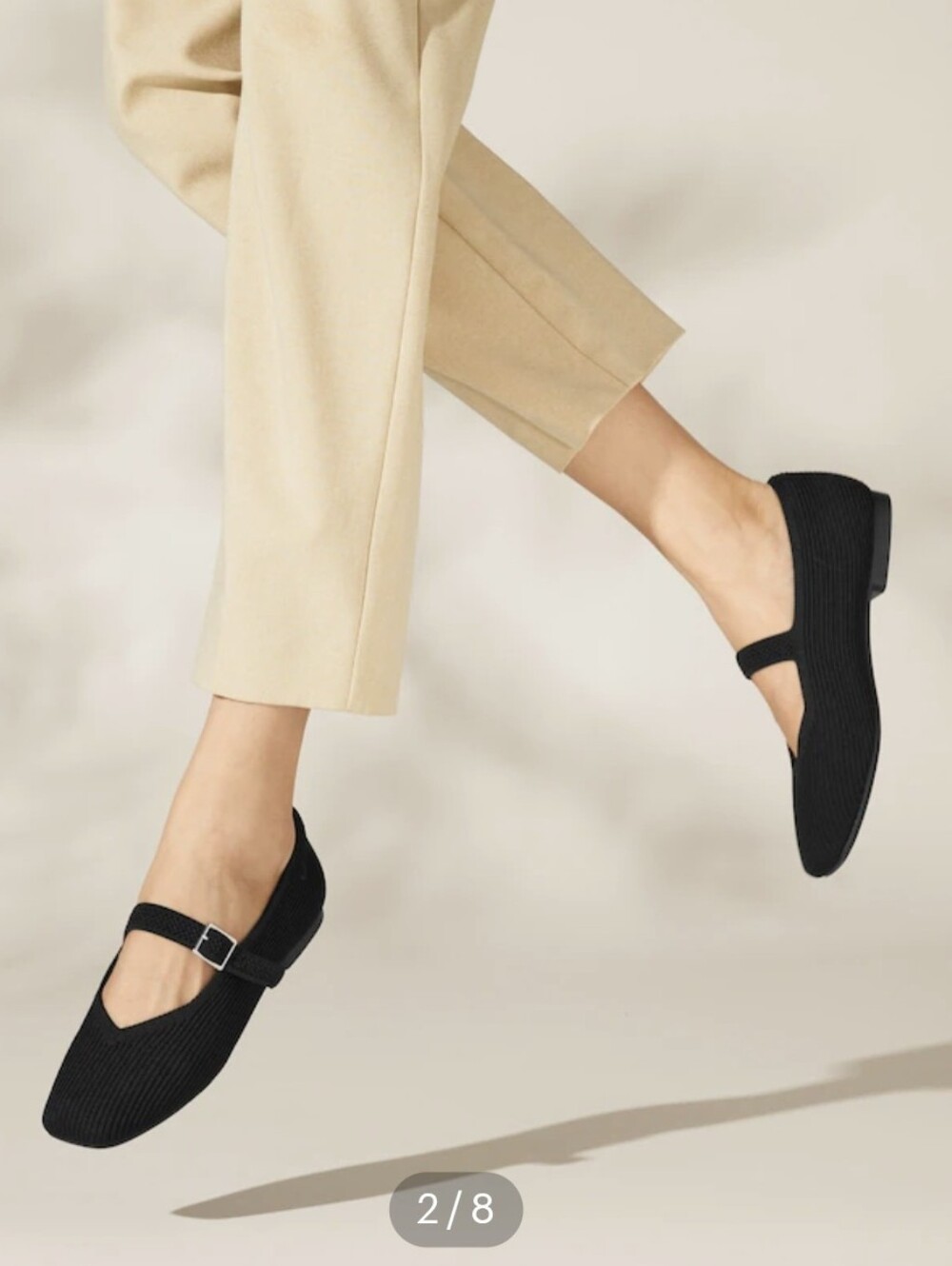 VIVAIA Margot Black Knit Mary Jane Flats with Adjustable Strap Sz US 7.5